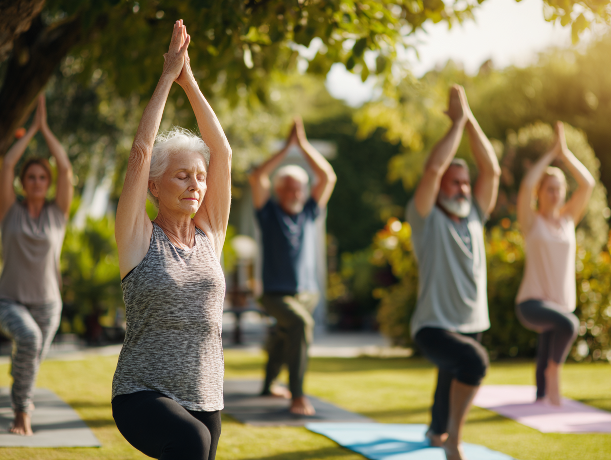 Людина практикує йогу на природі в променях сонця